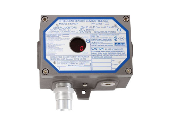 Combustible Gas Detector with automatic calibration. The S4000CH Intelligent Sensor is a microprocessor-based transmitter designed for use with General Monitors industry-leading catalytic bead sensors. It monitors combustible gases and vapors within the lower explosive limit (LEL) and provides status indication and alarm outputs.